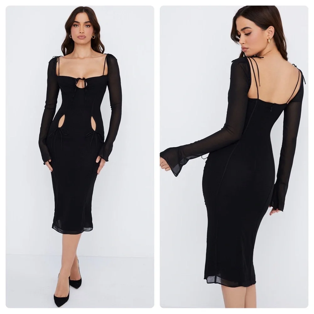 House of CB Ophelia Midi Dress Cutout Black Size XS Plus Cup NWT - Picture 2 of 16